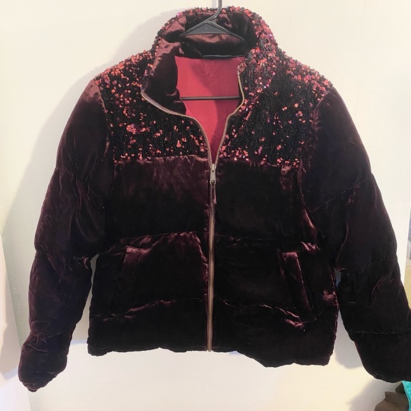 •Anthropologie• Maeve Velvet Sequined Purple Coat - Picture 1 of 6